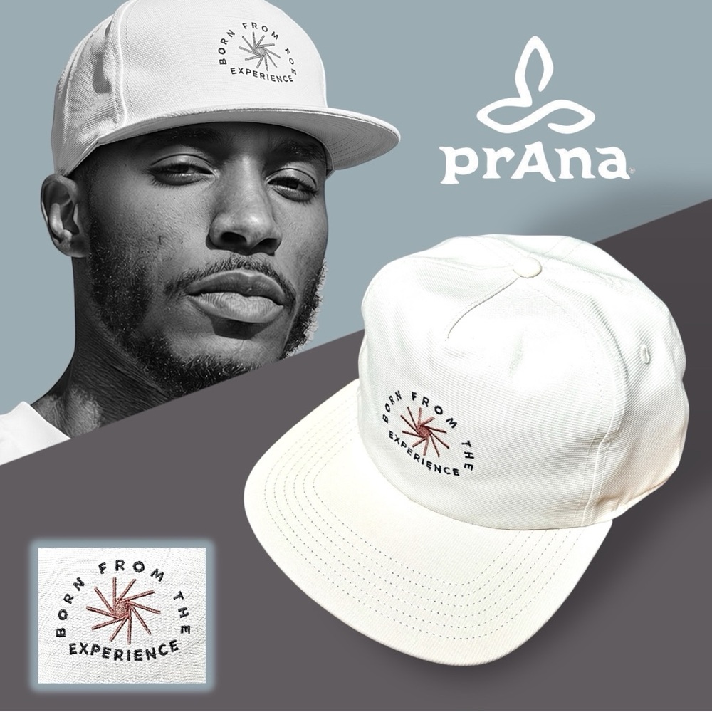 prAna Somersett Men’s Cream Color Embroidered UPF 50+ Baseball Cap Sz OS